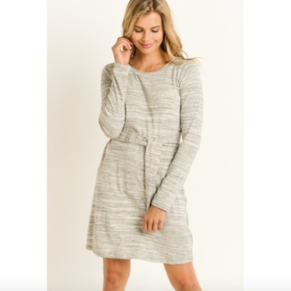GILLI Heather Gray Tie Waist Long Sleeve Dress NWT - Picture 2 of 8